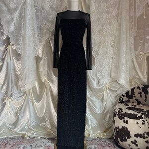 Black Fully Beaded Floor Length Gown with Sheer Bust